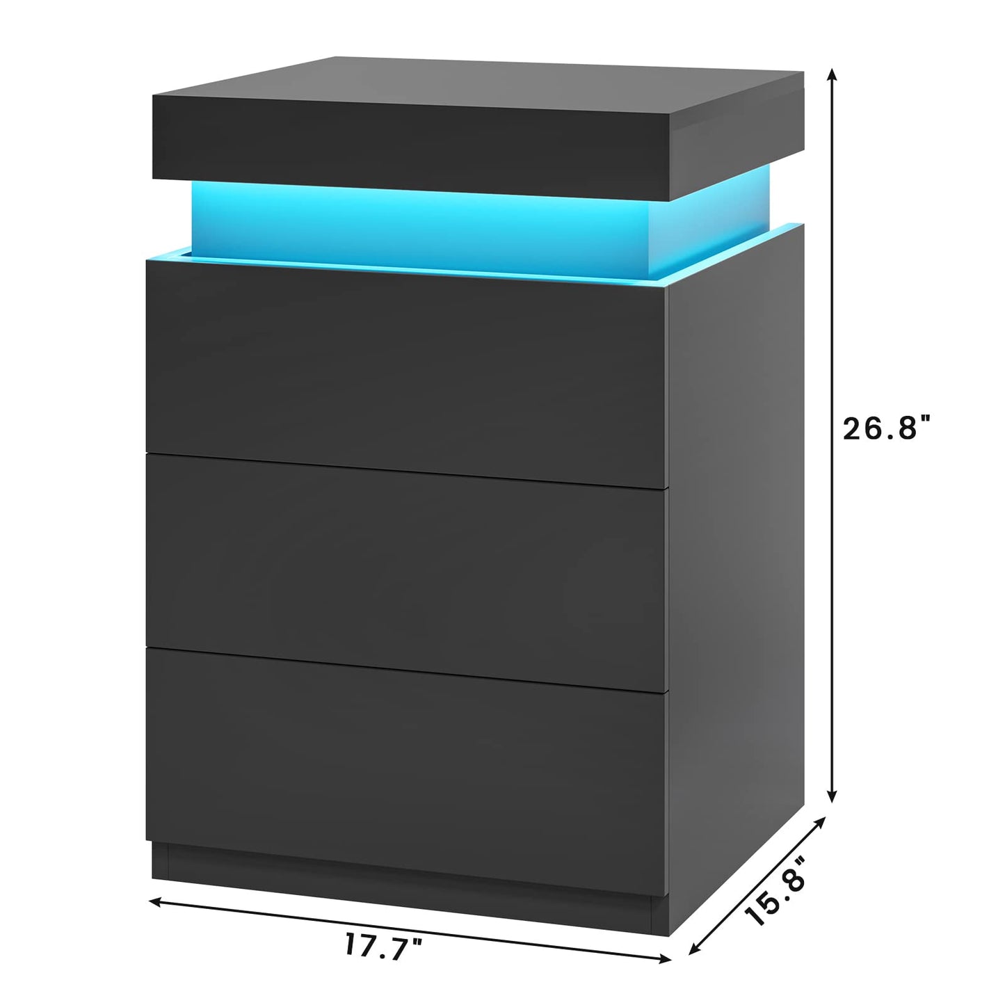 3 Drawers Nightstand with Charging Station and LED Lights, Bedside Table for Bedroom, Black