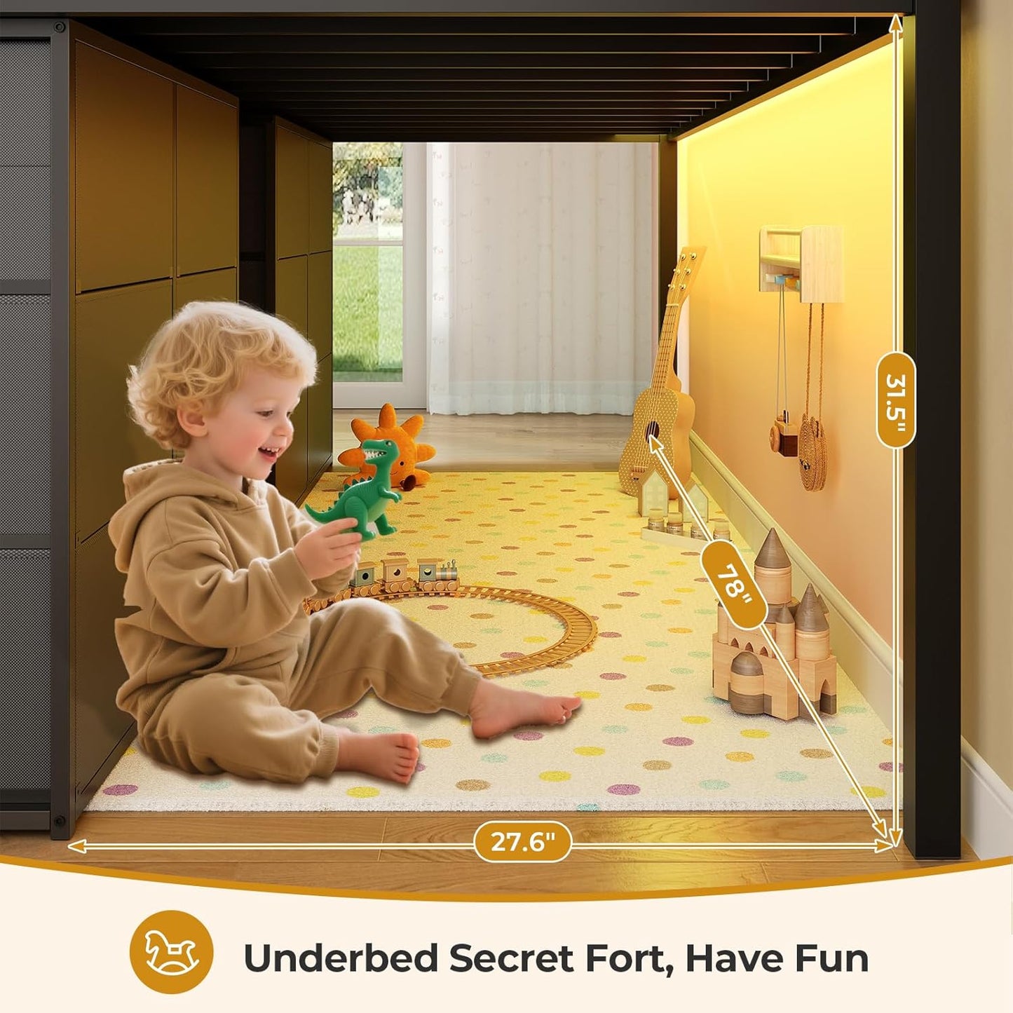 Low Loft Bed Twin Size with 8 Storage Drawers, Twin Loft Bed with Bookcase and LED Lights