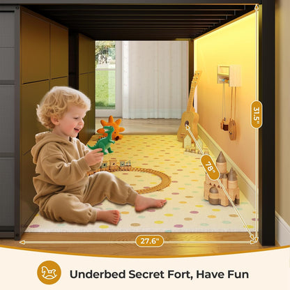 Low Loft Bed Twin Size with 8 Storage Drawers, Twin Loft Bed with Bookcase and LED Lights