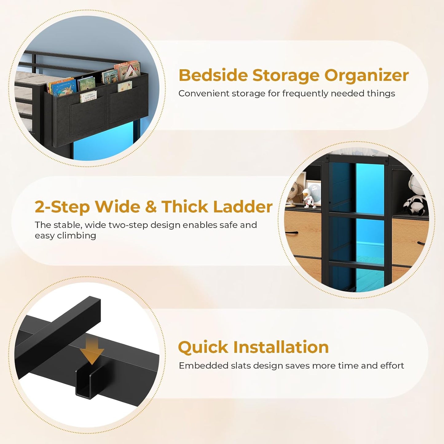 Low Loft Bed Twin Size with 8 Storage Drawers, Twin Loft Bed with Bookcase and LED Lights