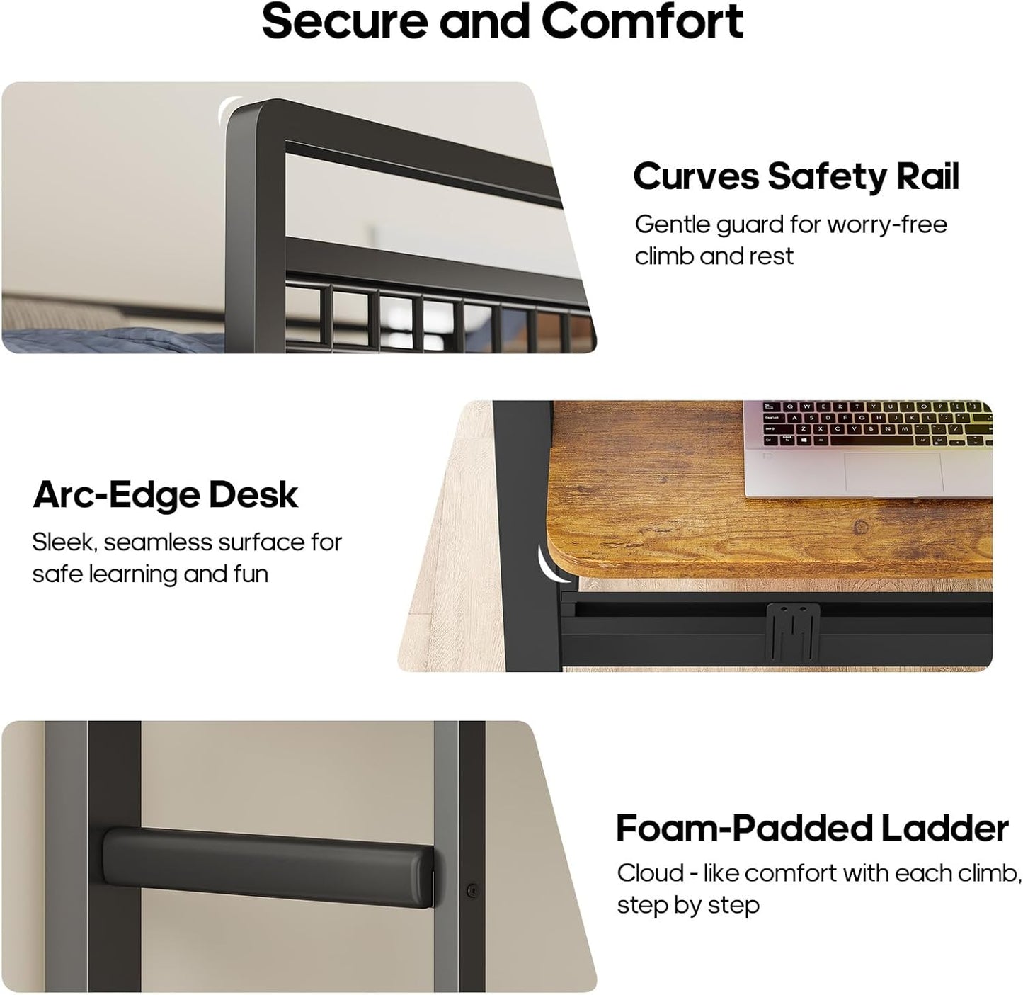 Bunk Bed for Small Space, Twin Over Twin Bunk Beds with Desk, Power Outlets, RGB LED Lights, Storage, Metal Beds with Safety Guardrail & Ladders