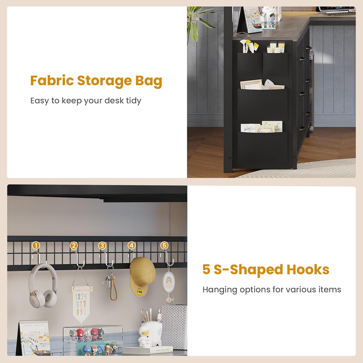 Loft Bed Full Size with U-Shaped Desk, 6 Storage Drawers, Power Outlet, LED Metal Loft Bed with 2 Storage Shelves