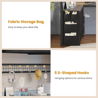Loft Bed Full Size with U-Shaped Desk, 6 Storage Drawers, Power Outlet, LED Metal Loft Bed with 2 Storage Shelves
