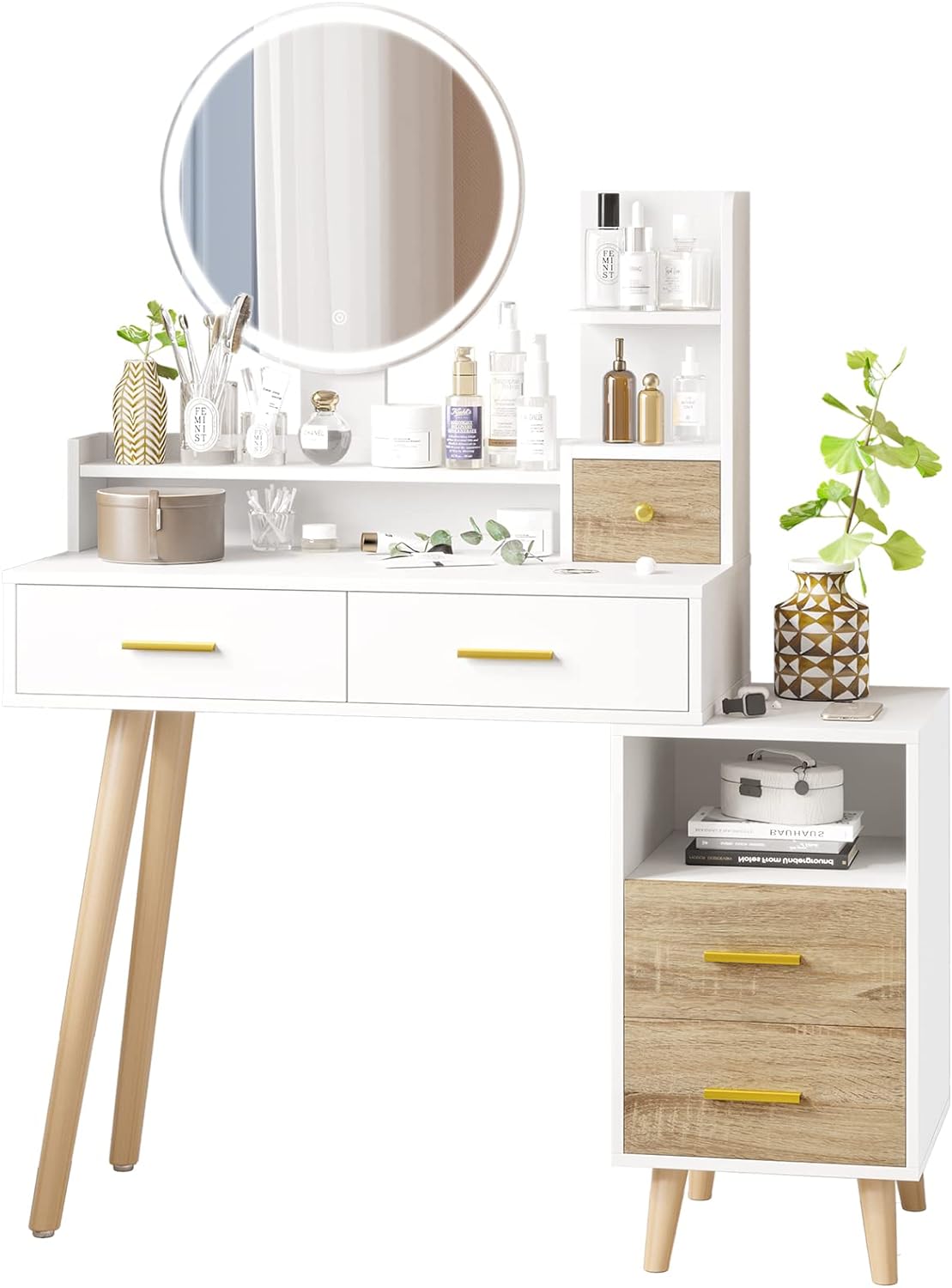 Vanity Mirror with Lights, Makeup Vanity with Touch Screen and Storage Drawers