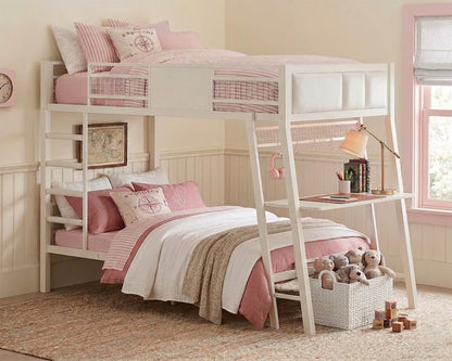 Bunk Bed for Small Space, Twin Over Twin Bunk Beds with Desk, Power Outlets, RGB LED Lights, Storage, Metal Beds with Safety Guardrail & Ladders