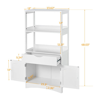 Sideboard Storage Cabinet with 2 Open Shelves, 1 Drawer and 1 Cupboard, White