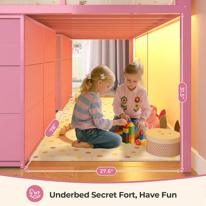 Low Loft Bed Twin Size with 8 Storage Drawers, Twin Loft Bed with Bookcase and LED Lights
