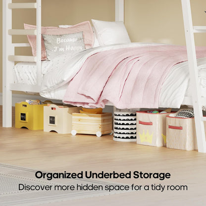 Bunk Bed for Small Space, Twin Over Twin Bunk Beds with Desk, Power Outlets, RGB LED Lights, Storage, Metal Beds with Safety Guardrail & Ladders