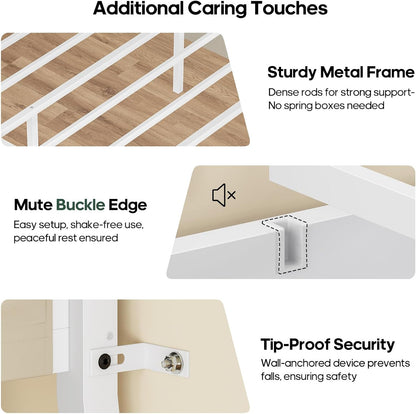 Bunk Bed for Small Space, Twin Over Twin Bunk Beds with Desk, Power Outlets, RGB LED Lights, Storage, Metal Beds with Safety Guardrail & Ladders