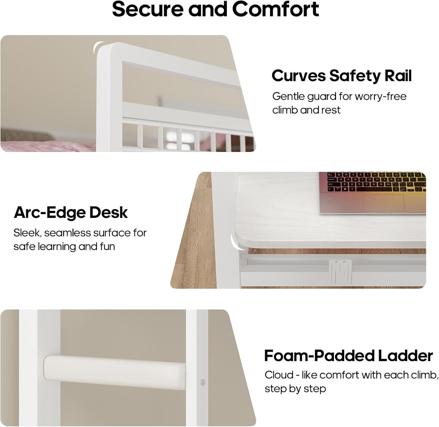 Bunk Bed for Small Space, Twin Over Twin Bunk Beds with Desk, Power Outlets, RGB LED Lights, Storage, Metal Beds with Safety Guardrail & Ladders