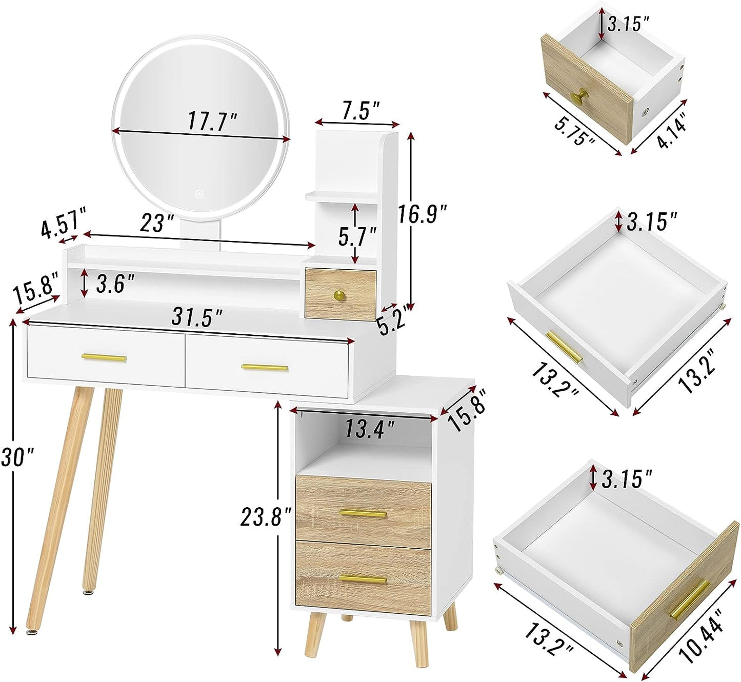 Vanity Mirror with Lights, Makeup Vanity with Touch Screen and Storage Drawers