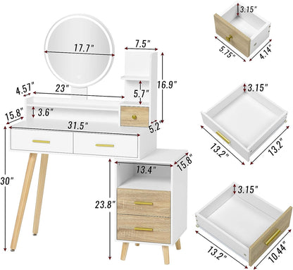 Vanity Mirror with Lights, Makeup Vanity with Touch Screen and Storage Drawers