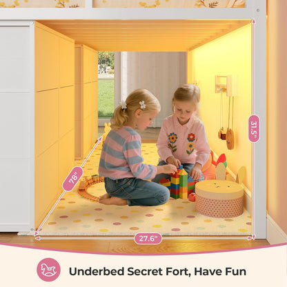 Low Loft Bed Twin Size with 8 Storage Drawers, Twin Loft Bed with Bookcase and LED Lights