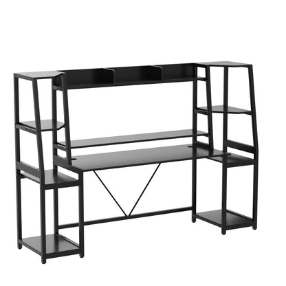 Computer Desk with Hutch and Storage Shelves, Monitor Stand, Black