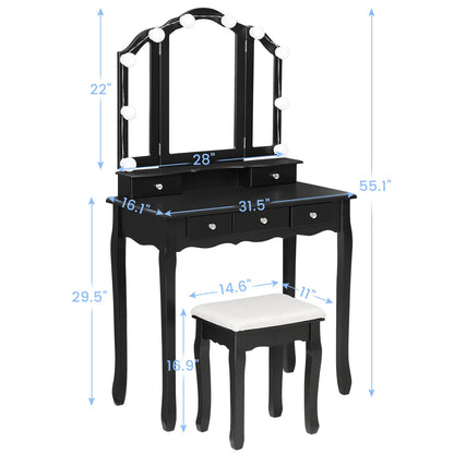 Makeup Vanity with Lights, Vanity Desk with Lighted Mirror and Stool, White