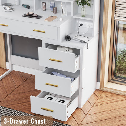 Makeup Vanity with 10 Light Bulbs, Modern Vanity Desk with Mirror and 2 USB Ports and Outlets, White