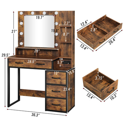 Makeup Vanity with 10 Light Bulbs, Modern Vanity Desk with Mirror and 2 USB Ports and Outlets, White