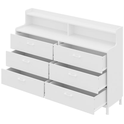 6 Drawers Double Dresser with Shelves for Bedroom, White