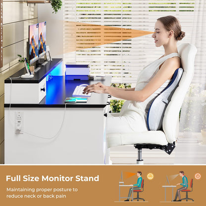 59" Computer Desk with 5 Drawers and Charging Station, Farmhouse Office Desk for Home Office